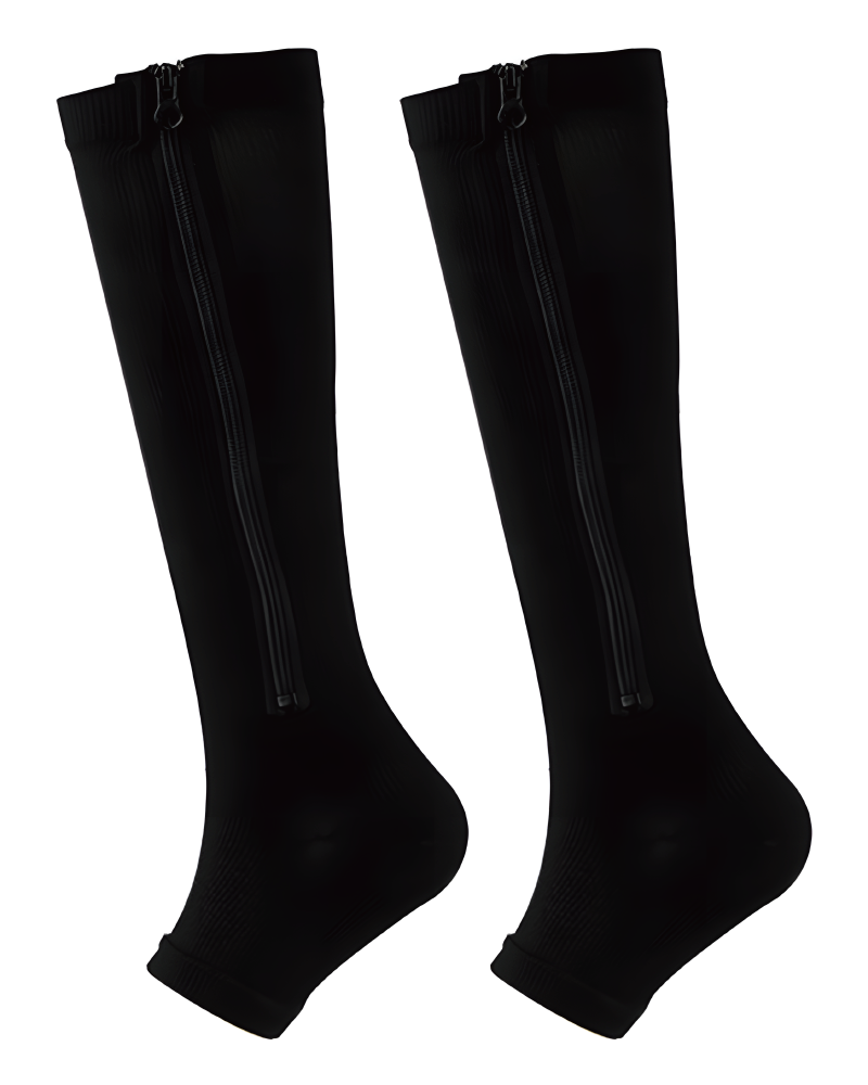 Zipper Compression Socks Open Toe Black