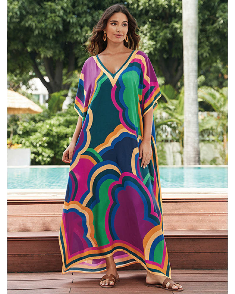 Tropical Kaftan Dress Purple