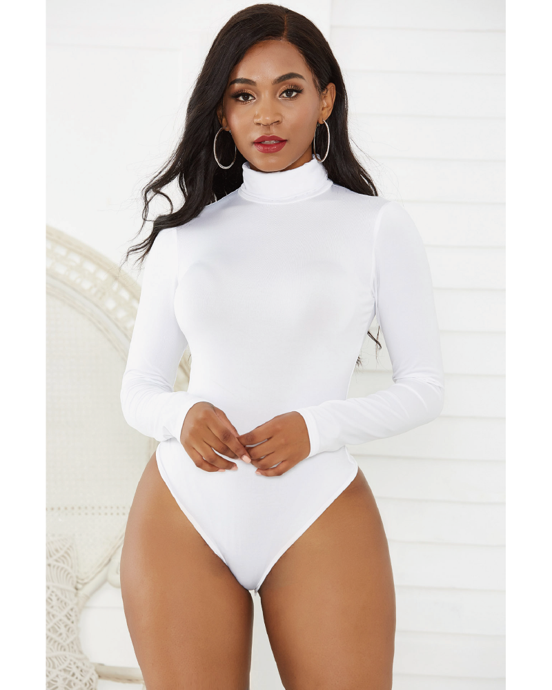 Pamela Turtle Neck Long Sleeve Bodysuit White