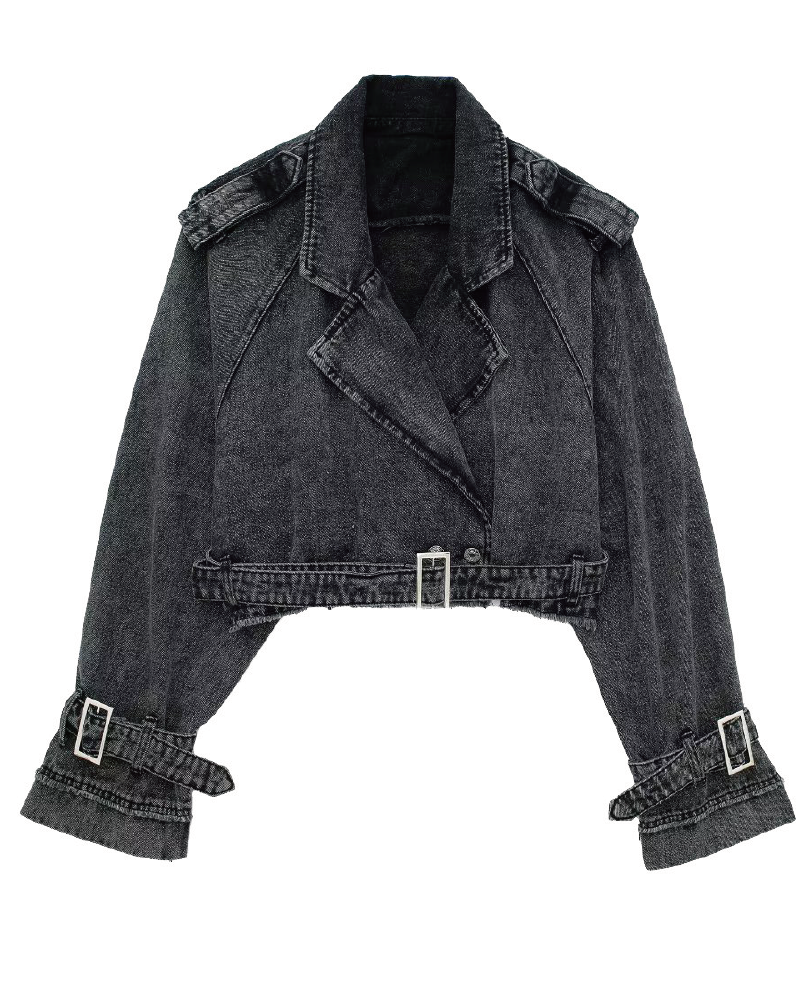 Care Free Bae Cropped Denim Jacket Black-Denim