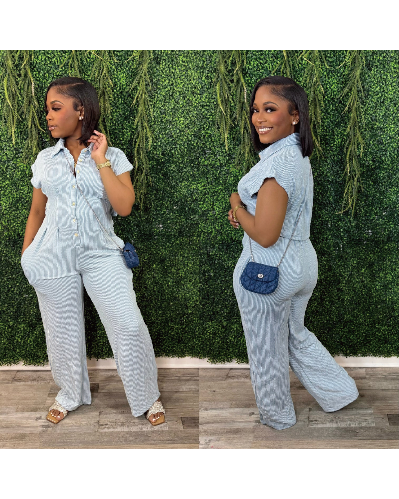 CURLY RIBBED JUMPSUIT Sky Blue