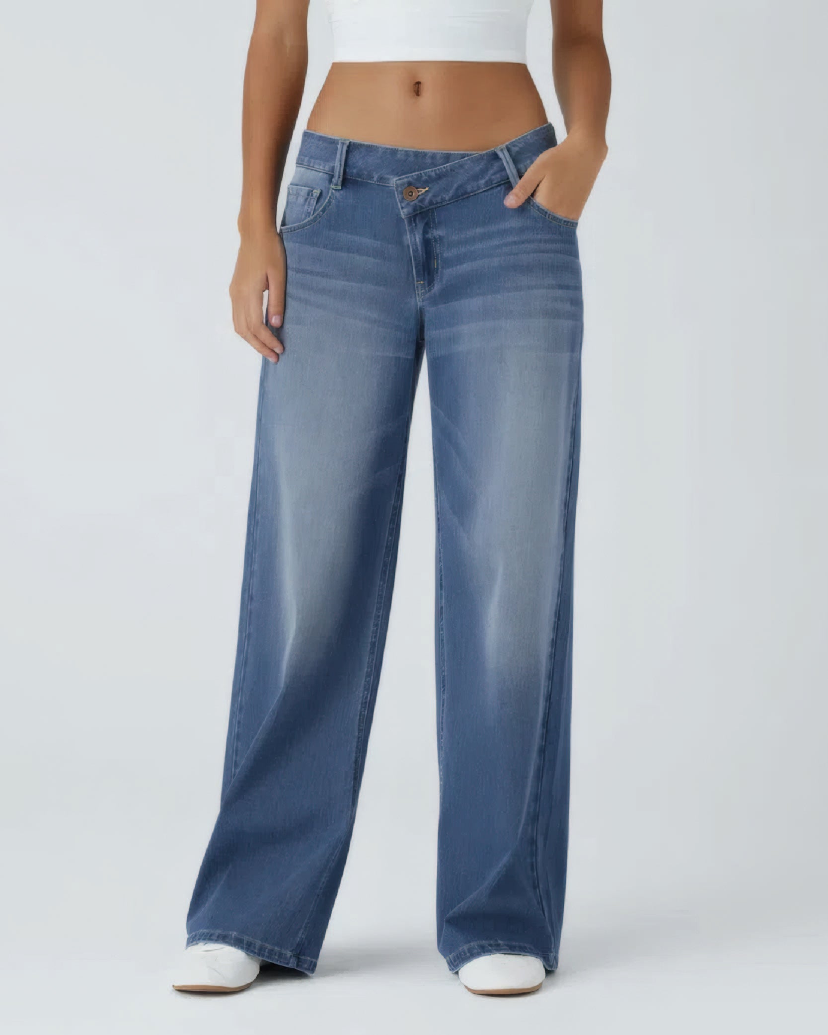 Asymmetric Low Rise Casual Jeans