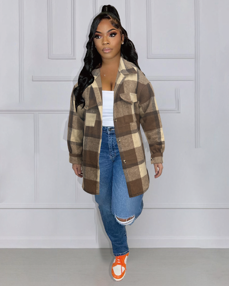 Hours Plaid Shacket Camel