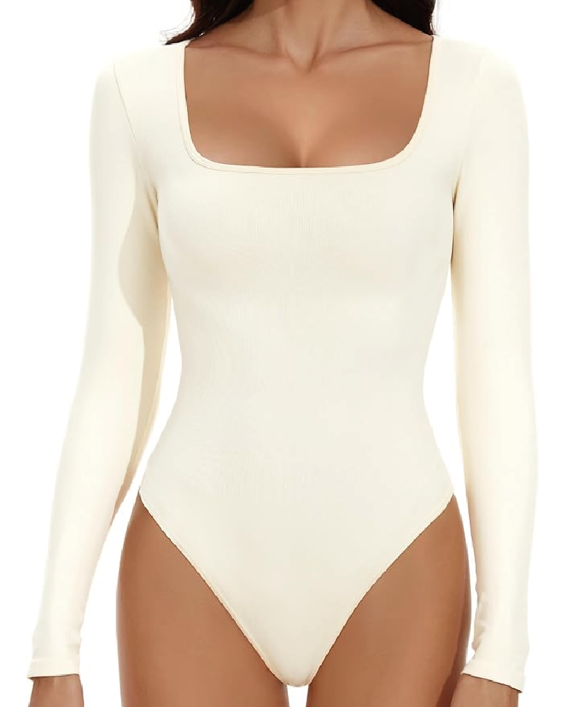 Real Feel Square Neck Bodysuit Beige