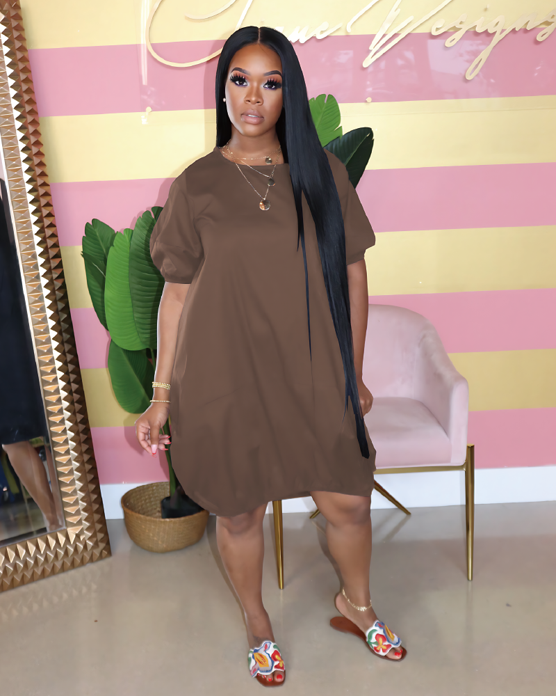 Oma bubble hem dress BROWN