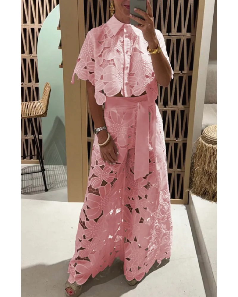 Elegance Lace Pant Set Pink