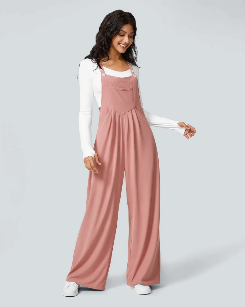 Waffle Casual Overalls with Pockets Pink