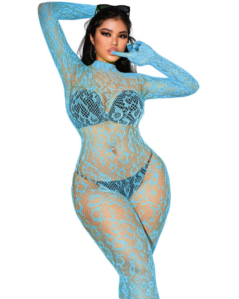 Sexy Lace Leopard Jumpsuit Cyan One size