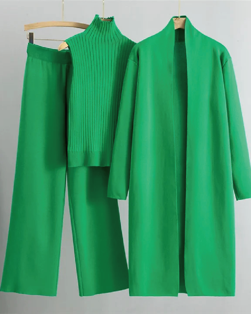 Carrie Knitted 3 Piece Sets Green One Size