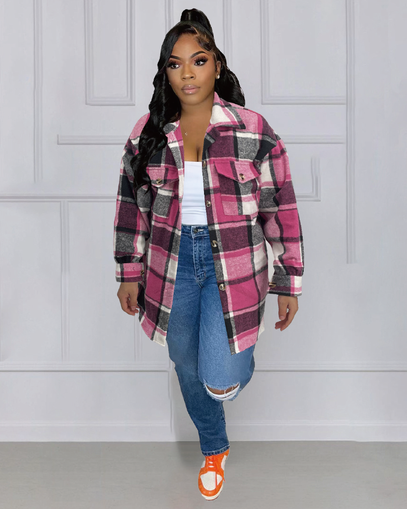 Hours Plaid Shacket Pink