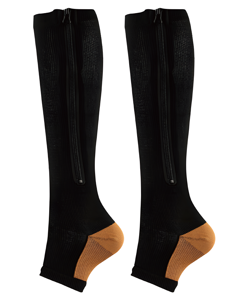 Zipper Compression Socks Open Toe Yellow
