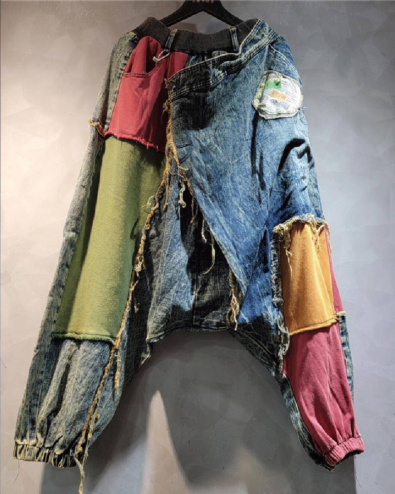 DENIM HAREM DROP CROTCH JOGGERS Blue