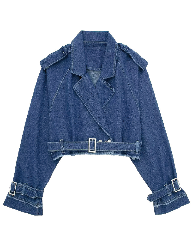 Care Free Bae Cropped Denim Jacket Dark Denim Blue