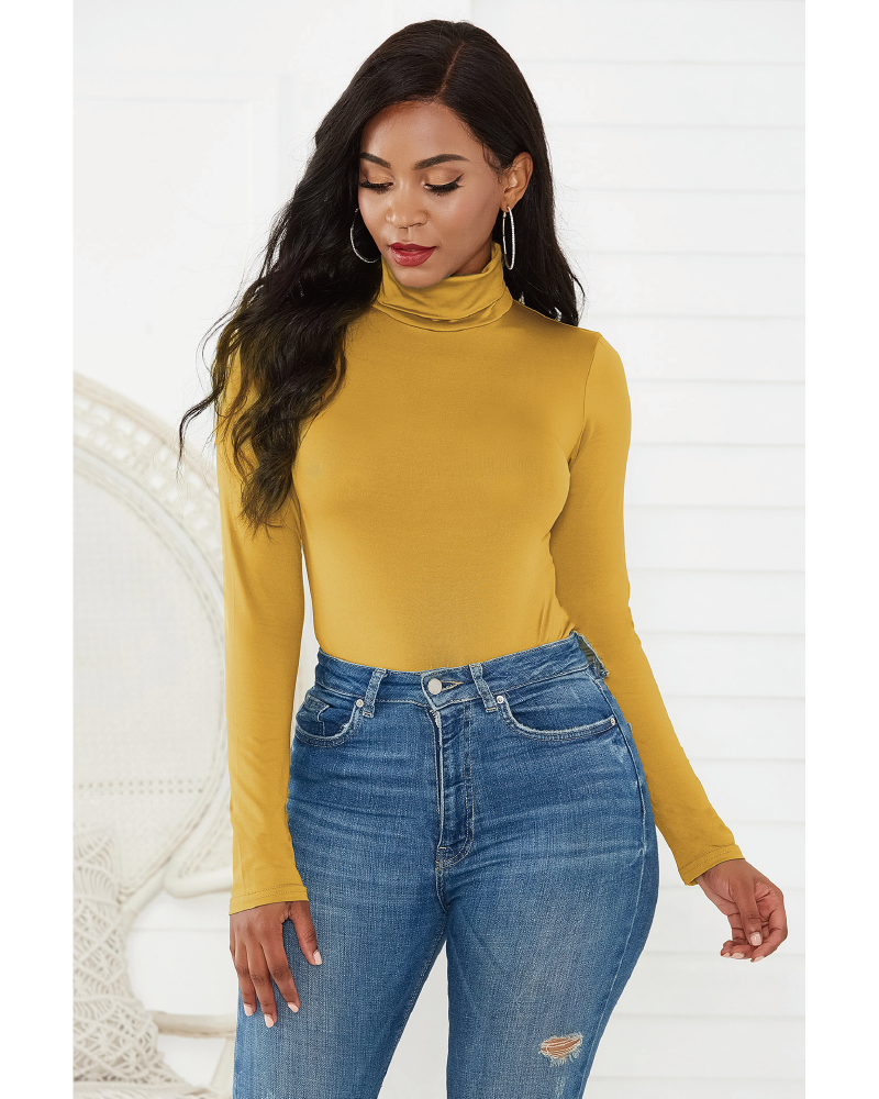 Pamela Turtle Neck Long Sleeve Bodysuit Yellow