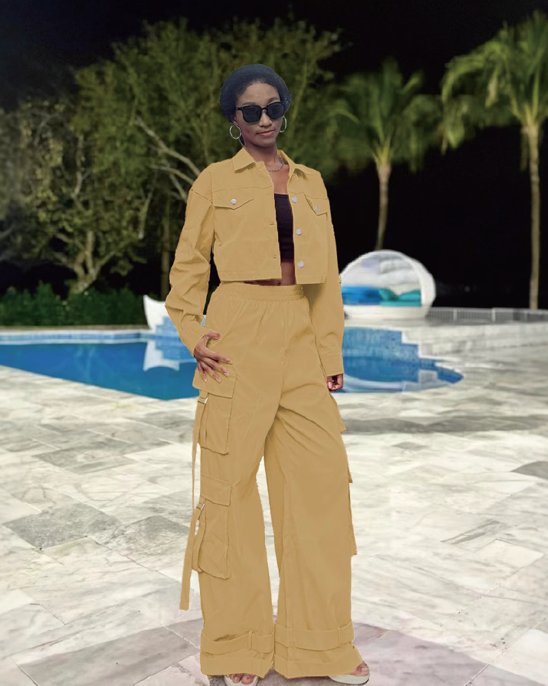 Azelie Cargo Pant Set Khaki