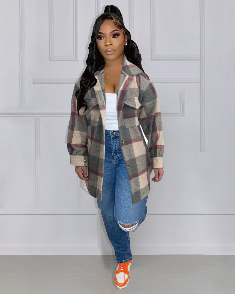 Hours Plaid Shacket Grey S