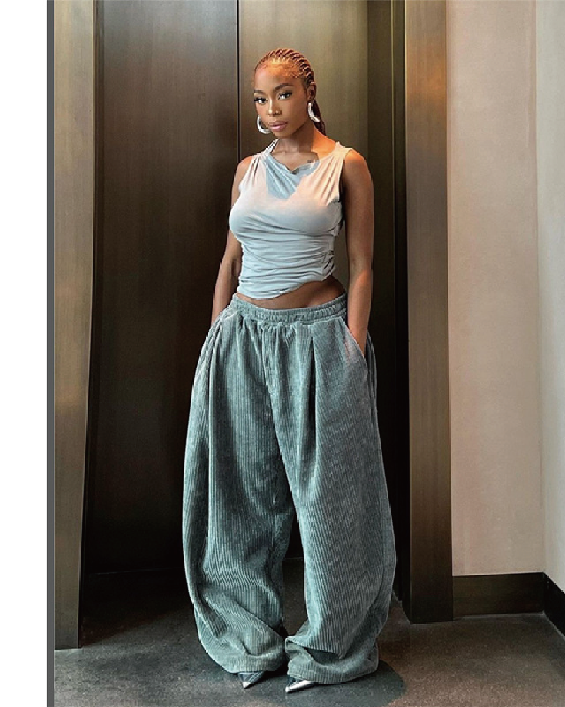 Corduroy Streetwear Wide Leg Pants Blue