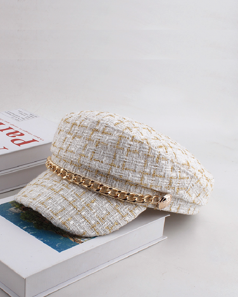 Tweed Newsboy Hat Newsboy-White