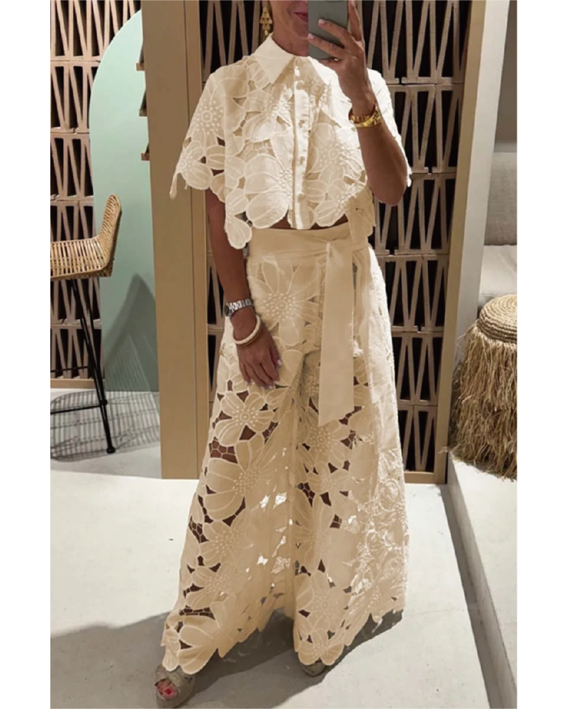 Elegance Lace Pant Set Yellow