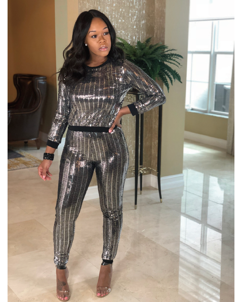 Bling Bling Sweatpants Set Silver