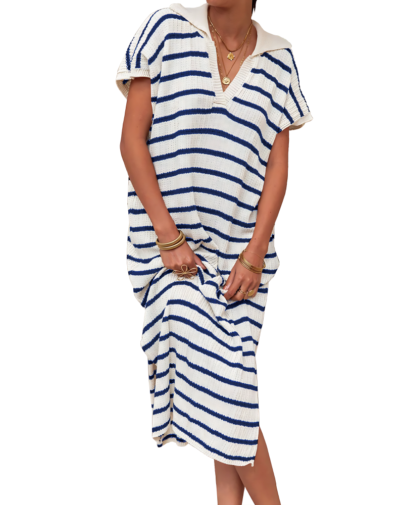 Striped Crochet Dress Sky Blue