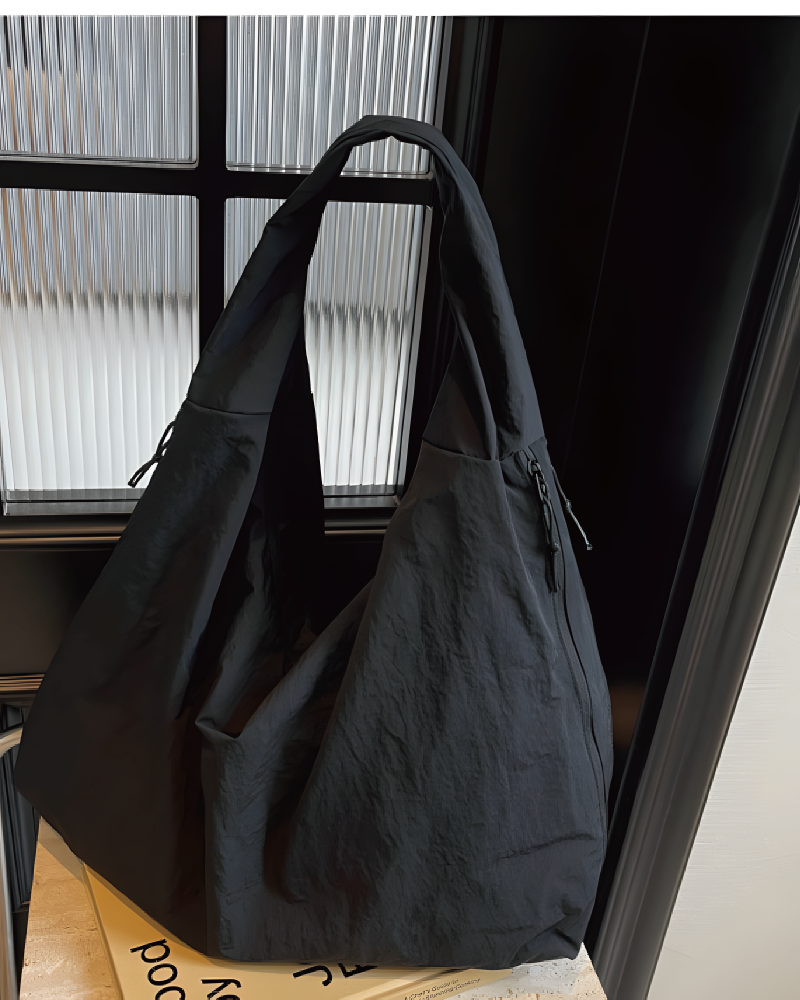 Textured Draped Tote Bag Black