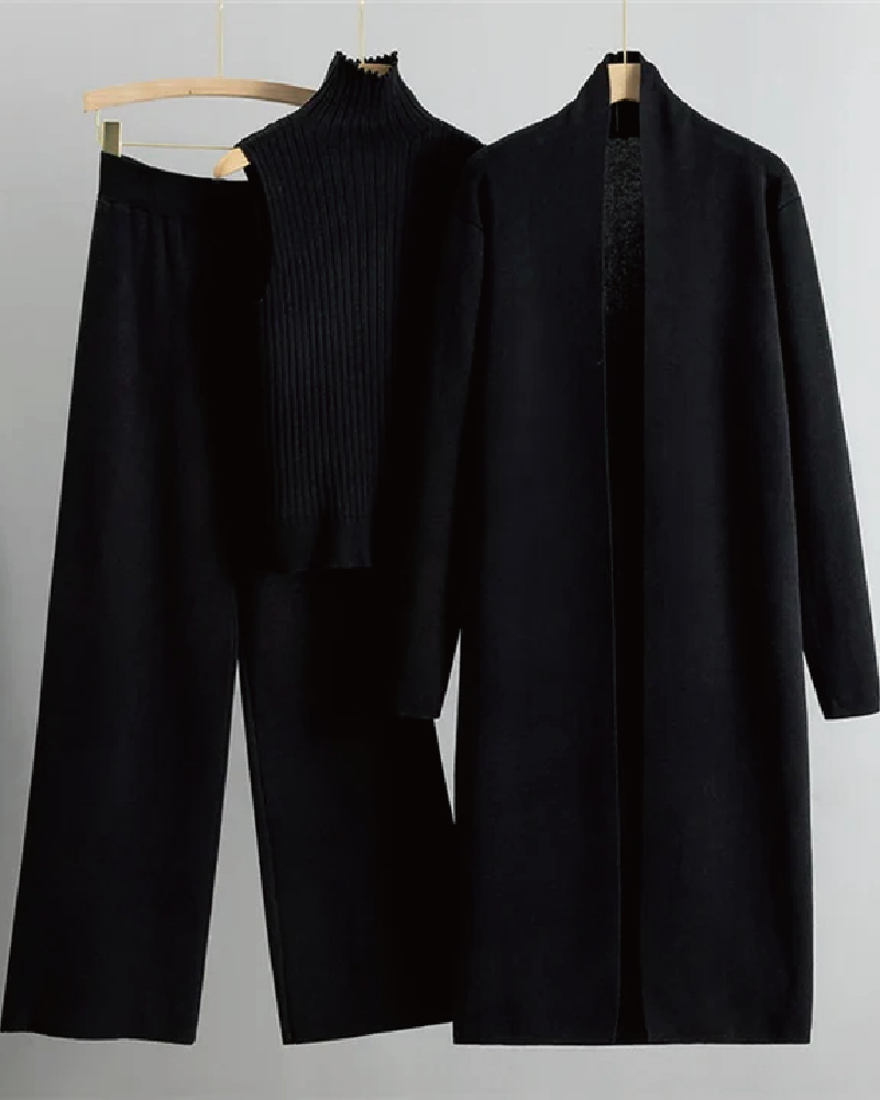 Carrie Knitted 3 Piece Sets Black One Size