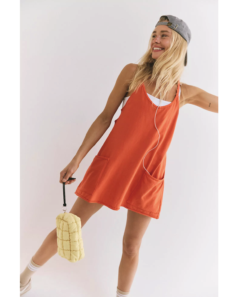Athletic Sleeveless Romper Dress-2 Tangerine