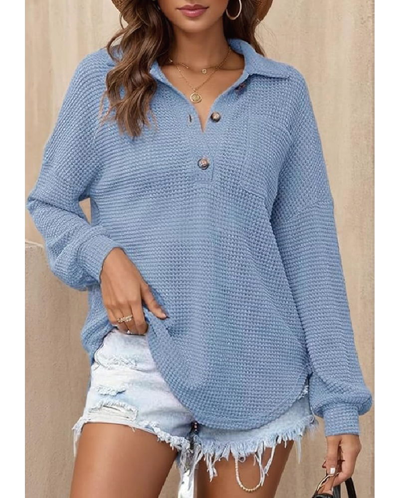 Waffle Knit Top Blue
