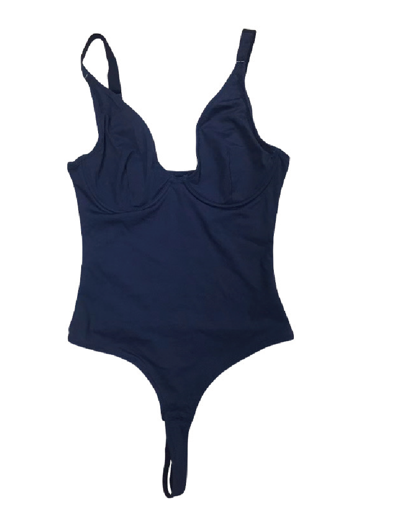 Body Contour V-Neck Thong Bodysuit Navy