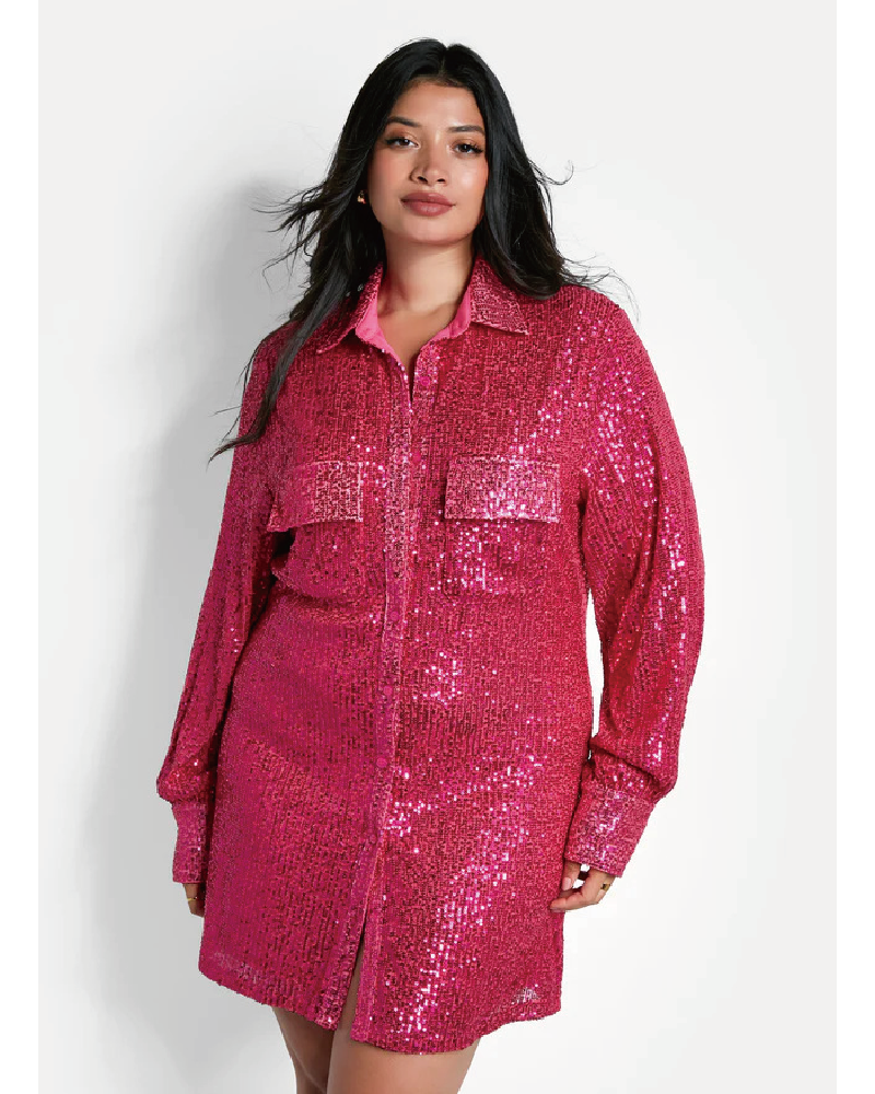 Shiniest Sequin Oversized Shirt Dress 2XL