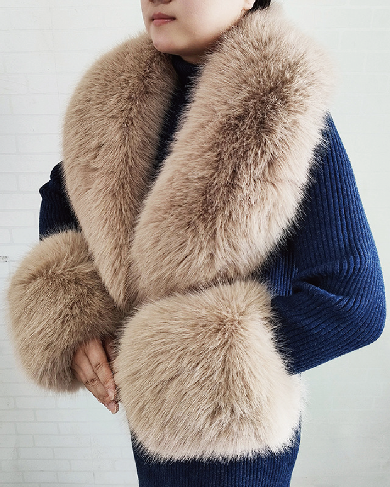 Faux Fur Scarf & Cuff Set Tan