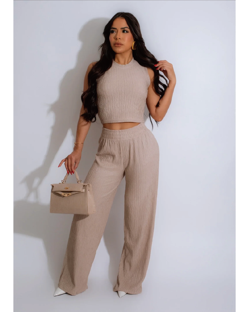 Girly Pop Pant Set Tan
