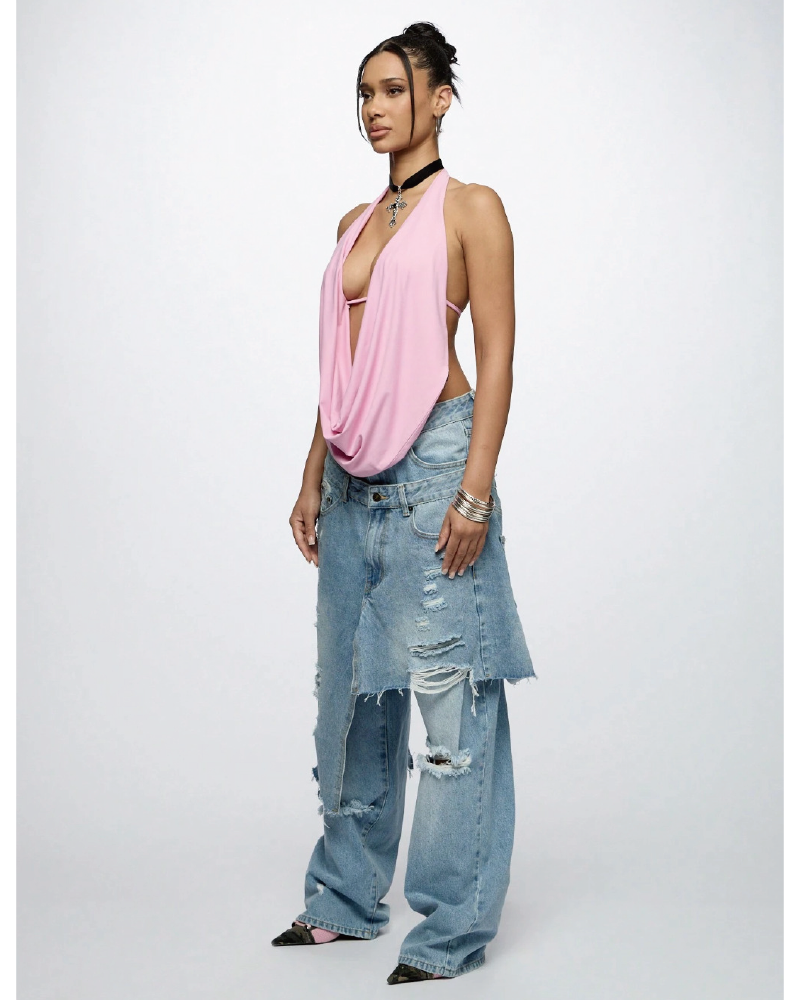 Double Waistband Wide Leg Jeans