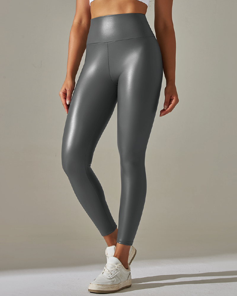 Faux Leather High-Waisted Leggings Gray