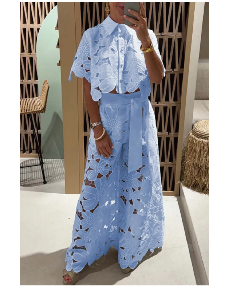 Elegance Lace Pant Set Baby Blue