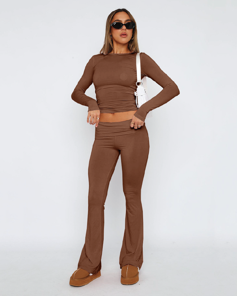 Bona Fides Flare Pant Set Brown