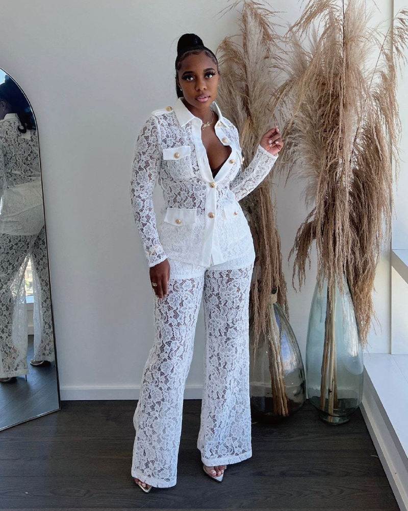 Charlyne Lace Pant Set White