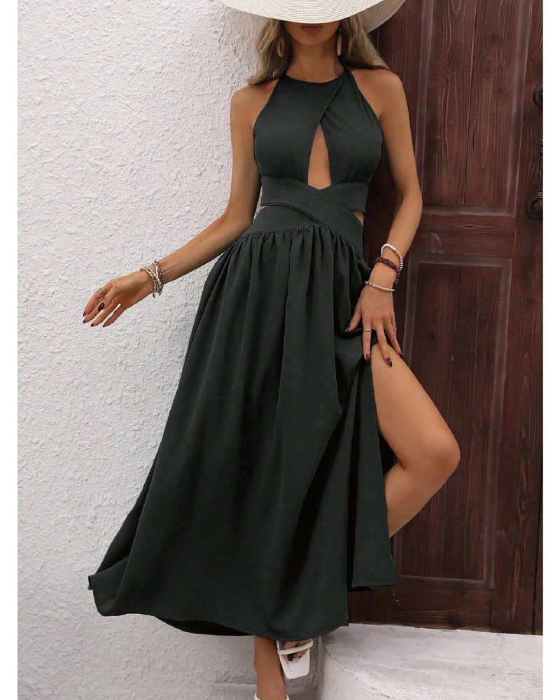Shirred Criss Cross Dress Black