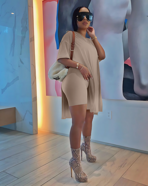 Classy n Chill Biker Shorts Set Brown