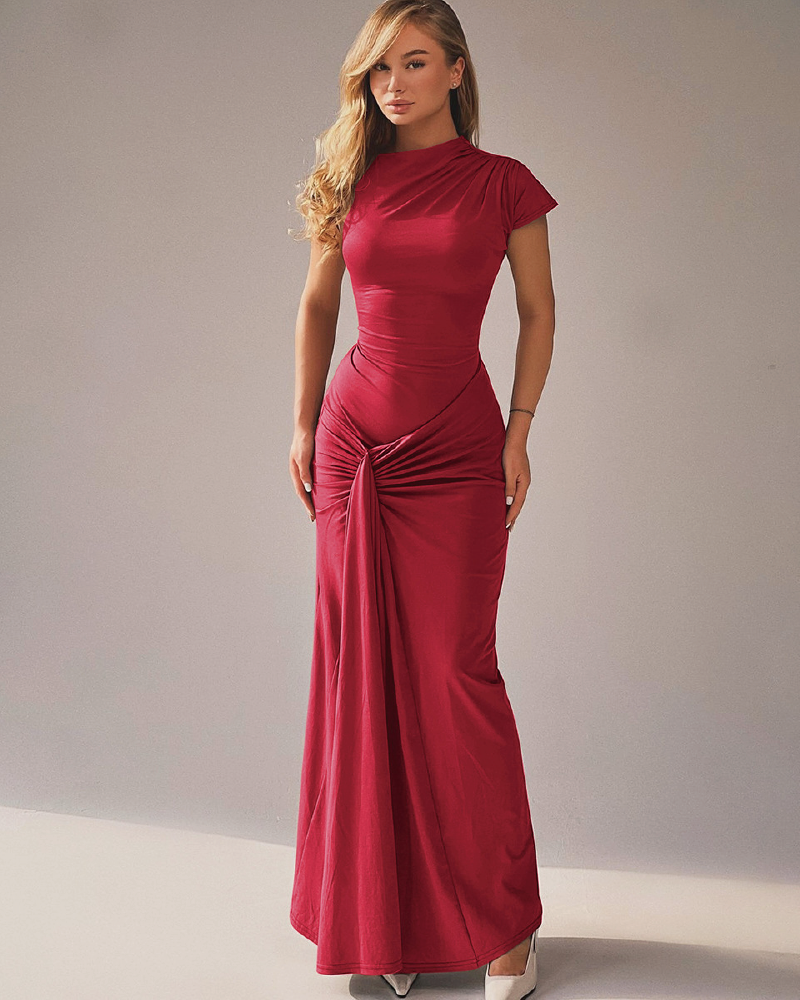 Asymmetrical Knot Maxi Dress Red M