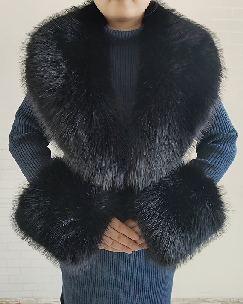Faux Fur Scarf & Cuff Set Black