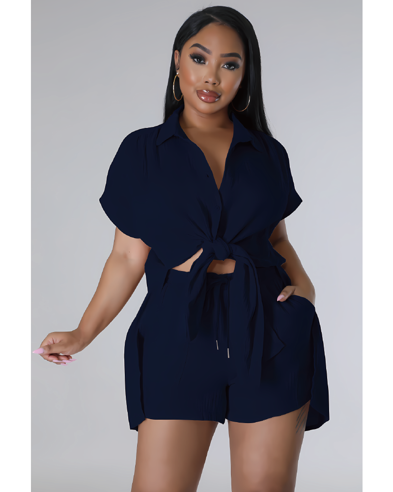 Sabrinia Linen Short Set Navy