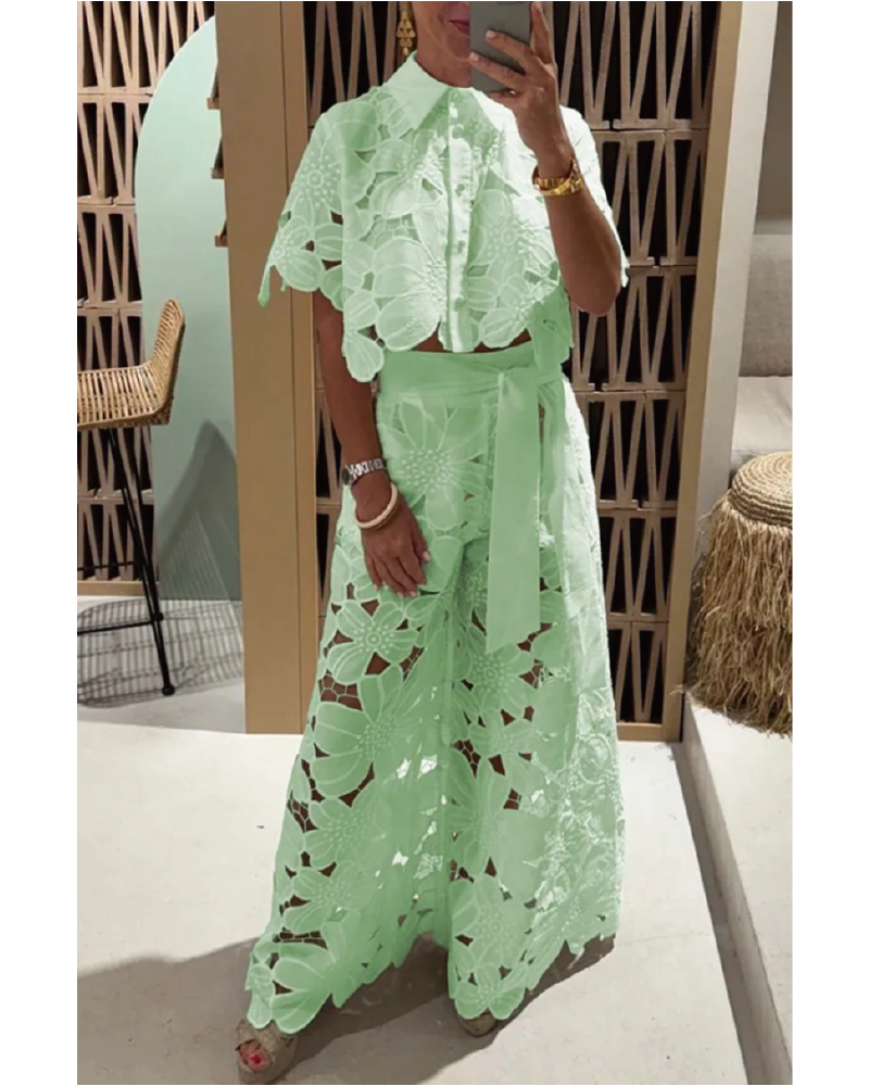Elegance Lace Pant Set Light Green