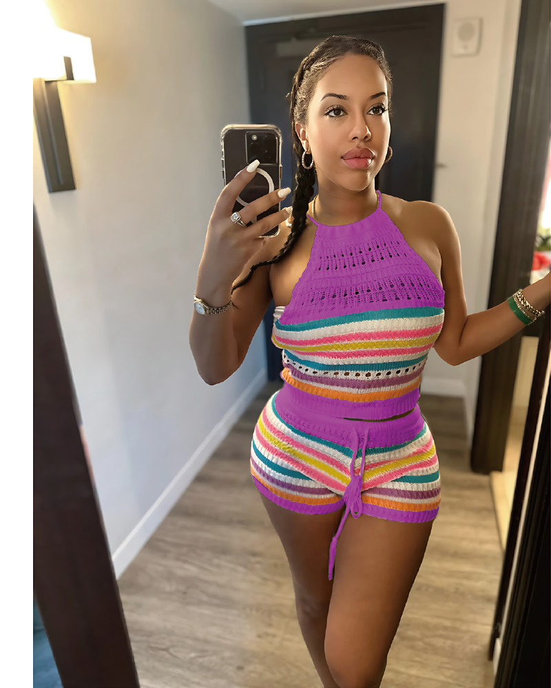 Belize Days Crochet Short Set Purple