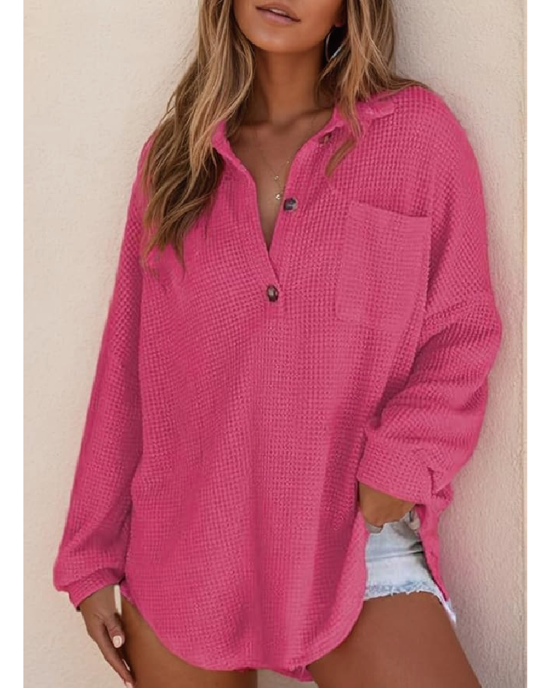 Waffle Knit Top Hot Pink