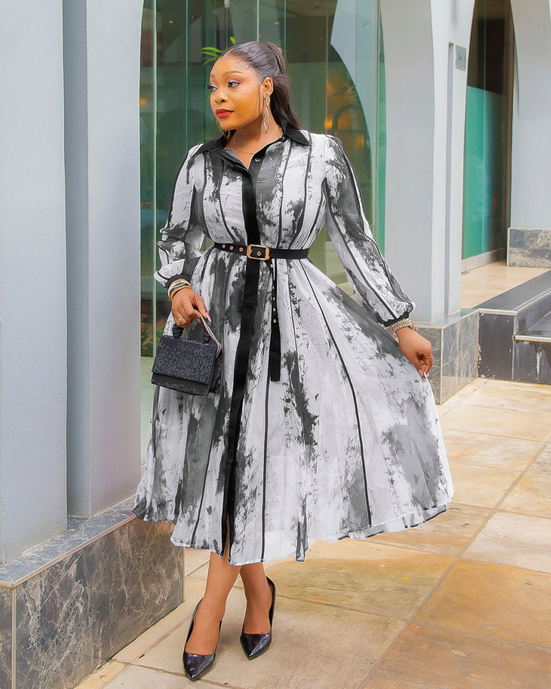 Vanessa Floral- Midi Shirt Dress with Belt Black