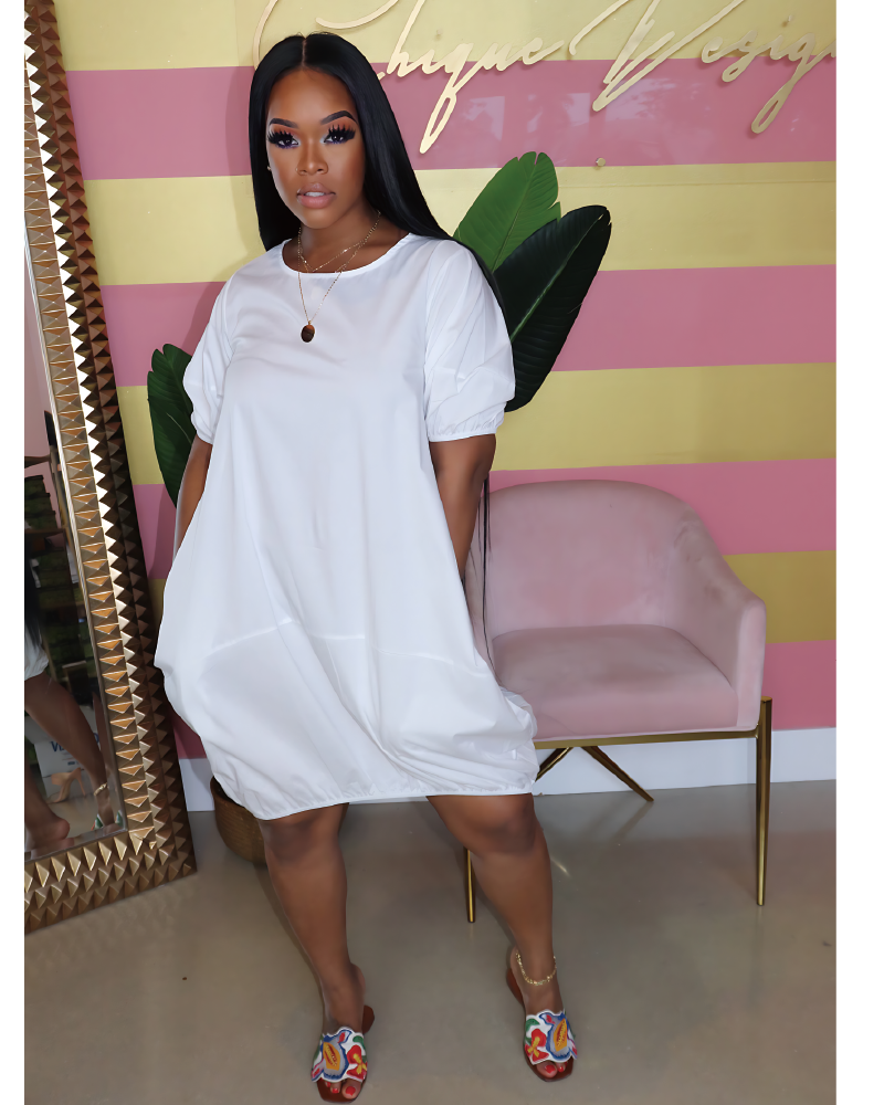 Oma bubble hem dress WHITE
