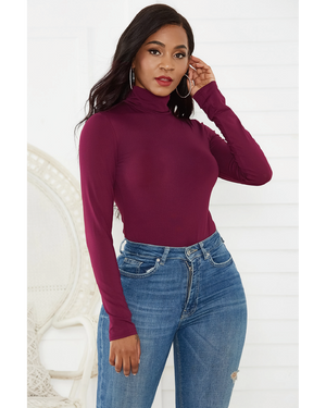 Pamela Turtle Neck Long Sleeve Bodysuit Burgundy