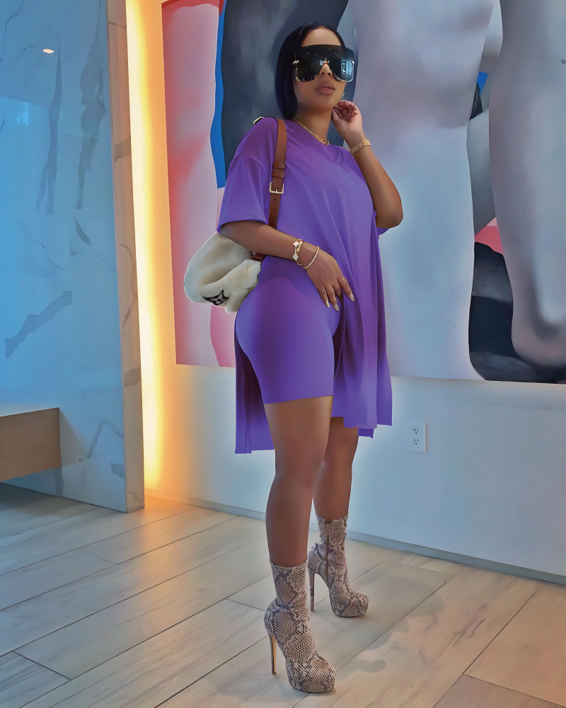 Classy n Chill Biker Shorts Set Purple